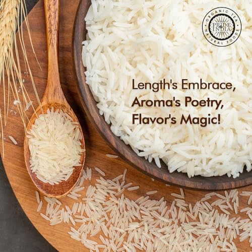 Pride of India Basmati Rice 3 lb | Extra Long Grain Indian Basmati Rice Naturally Aged 2 Years | Non Sticky Aromatic White Basmati Rice for Cooking Biryani, Fried Rice & Everyday Meals