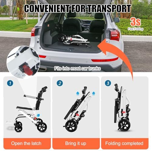 Wheelchairs for Adults Lightweight Portable Wheelchairs Folding for Traveling Ergonomc Design with Adjustable Safety Strap Carbon Steel Frame PU Wheels for Smooth Rid A
