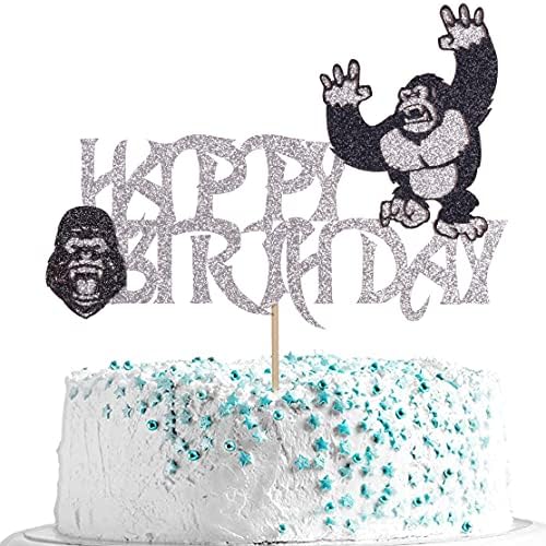 Orangutan Cake Topper Angry Gorilla Cake Decoration Fun Orangutan Theme Children's Party Decoration，Boys Girls Adults Happy Birthday Safari Jungle Animal Ape Party Decorations