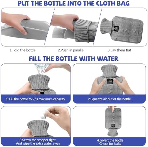 Hot Water Bottle with Knitted Cover, Leak-Proof Hot Water Bag for Hot and Cold Compress, Hand Feet Warmer, Ideal for Menstrual Cramps, Neck and Shoulder Pain Relief,Warming Bed (Gray, 1 L)