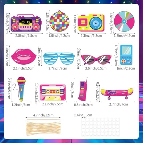 48 Pcs 90s Party Decorations Retro Theme cupcake toppers 90's Theme Cupcake Toppers Rock and Roll Music Dance Party Decorations for Throwback 90s 80s 70s Birthday Baby Shower Party Supplies