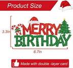 Merry Birthday Cake Topper Red &Green Glitter Christmas Birthday Cake Decoration Christmas Birthday Party Cake Food Picks for Winter Onederland Xmas Birthday Baby Shower Decorations