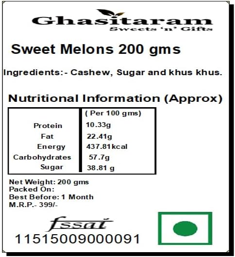 Ghasitaram Gifts Indian Sweets - Sweet Melons 200 GMS