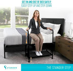 Stander Step-Stool, Portable Step with Adjustable Handles for Seniors and Elderly Adults, Extra Wide Heavy Duty Step-Ladder for Fall Prevention, Grab Bars, Motion Activated LED Light, Black