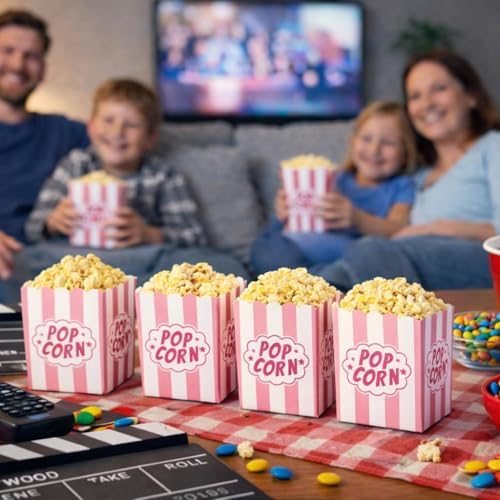 Mini Popcorn Boxes for Parties, 100 Pack – 3×4 Inch Pink & White Striped Popcorn Bucket Boxes, Snack Bowl Containers for Movie Night, Candy Bar, Birthday & Events