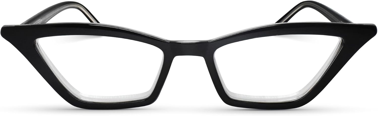 2SeeLife Premium Cat Eye Reading Glasses for Women – Narrow-Medium Fit, Sturdy Frame, Spring Hinges, Stylish Funky Readers, Black, +3.00