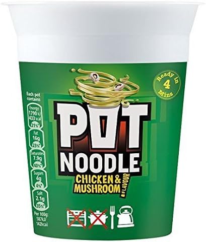 Pot Noodle Chicken & Mushroom Flavour - 90g - Pack of 4 (90g x 4) by Pot