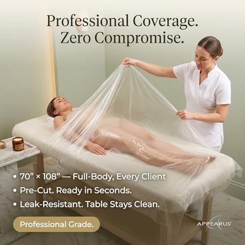 APPEARUS Extra Large Disposable Body Wrap Sheets 70x108 Pre-Cut Professional Plastic Film Liners for Spa Salon Moisturizing Skin Application 24 Count