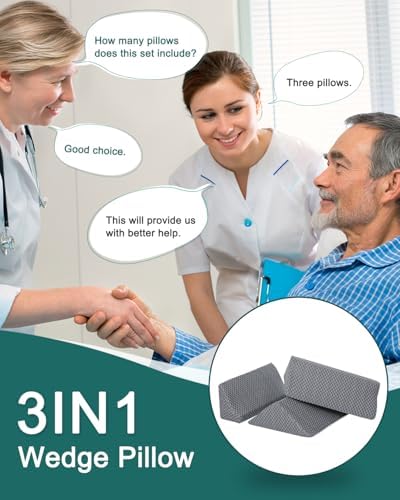 Foam Wedges for Positioning in Bed | 3in1 R-shaped Wedge Pillow |for Seniors,Adult,Long Term Bedridden Patient,Back Pain Relief,Reduce Snoring,Post Surgery Recovery,Cover Removable,Blue-grey