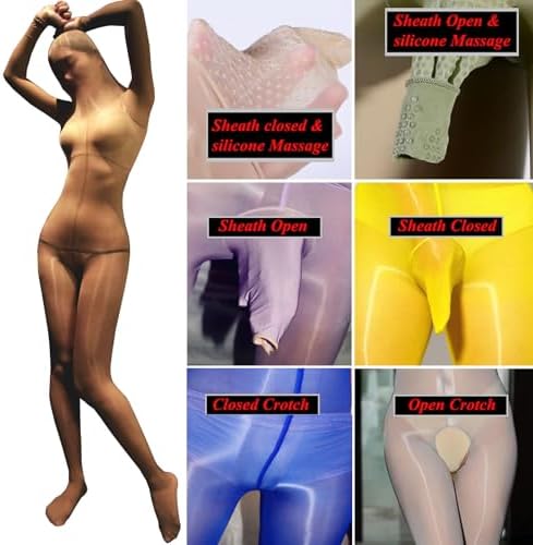 leesuo Women Men Sexy 8D Oil Shiny Glossy Nylon Sheer Full Bodystocking Long Sleeve High Collar Silky Bodysuit Catsuit