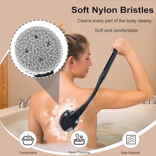 Back Scrubber for Shower,20.5" Bath Brush Long Handle for Shower for Deep Clean,Back Brush for Shower for Men Women(Black)