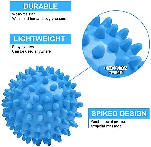 URAQT Spiky Massage Ball Set, 2 Pack Physical Therapy Massage Balls, Hard Lacrosse Ball & Spiky Massage Ball for Myofascial Release and Trigger Point Deep Tissue Massage (Blue)