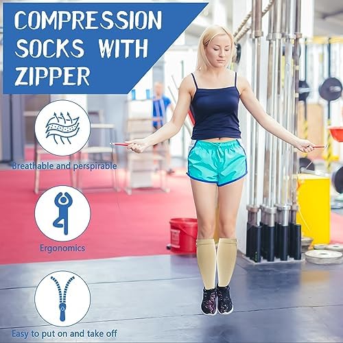 Hotfiary 25-30mmhg Compression Socks with Zipper for Men & Women Up to 6XL Closed Toe Knee High Support Socks for Circulation