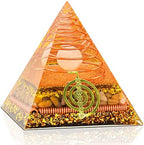 Moonstone Crystal Orgone Pyramid - White Jade Ball Lotus + Red Stone - Ogan Crystal Energy Tower - Reiki Healing - 5cm