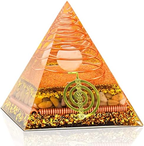 Moonstone Crystal Orgone Pyramid - White Jade Ball Lotus + Red Stone - Ogan Crystal Energy Tower - Reiki Healing - 5cm