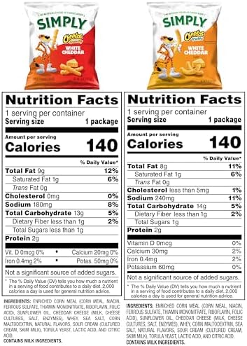 Simply, Cheetos White Cheddar Puffs & Crunchy Variety Pack, 0.875 Ounce (Pack of 36)