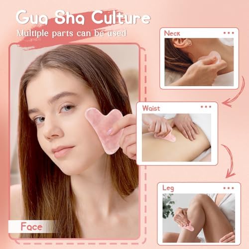 Flagest Gua Sha Rose Quartz Massage Tool, Facial Tool for Scraping and SPA Acupuncture Therapy, Heart Shape Trigger Point Treatment on Face (Rose Quartz)