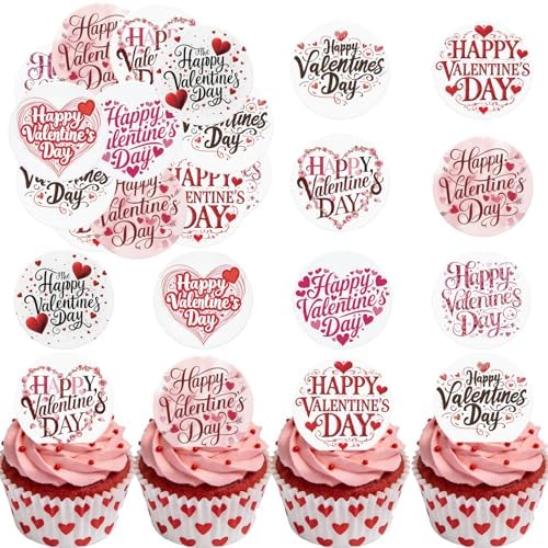 36PCS Edible Happy Valentine’s Day Cupcake Toppers Wafer Paper Sweet Love Be Mine Kiss Me Cupcake Picks Valentine’s Cake Decor for Valentine's Day Theme Wedding Party Supplies