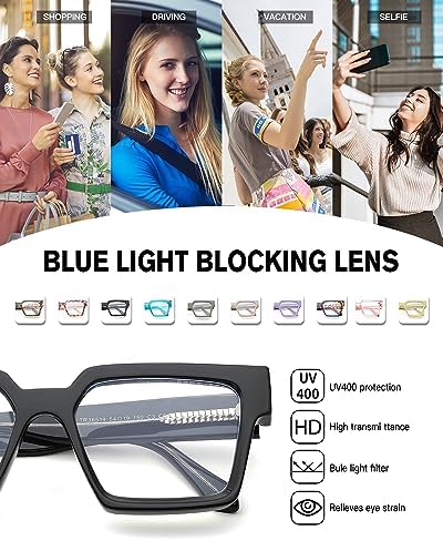 Pro Acme Oversized Square Blue Light Glasses for Men Women Fashion Rectangular Big Thick Frame UV400 Fake Eyewear