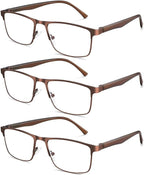 3 Pairs Reading Glasses,Stylish Metal Frame - Filter Lightweight Eyeglasses - Glasses for Men Anti Glare -Spring Hinge
