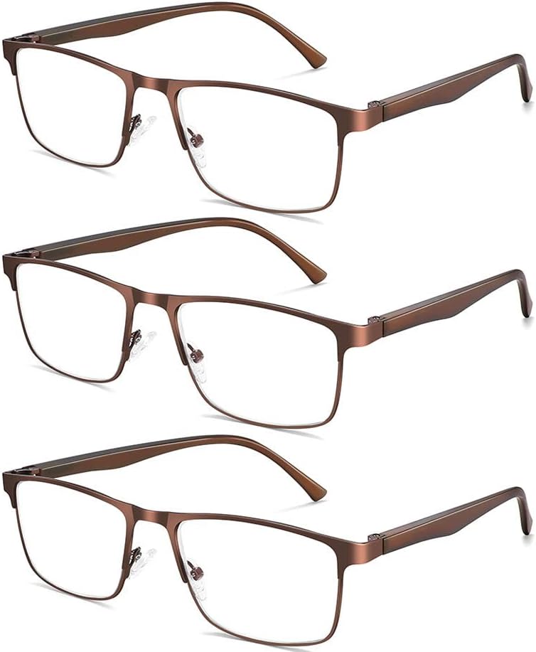 3 Pairs Reading Glasses,Stylish Metal Frame - Filter Lightweight Eyeglasses - Glasses for Men Anti Glare -Spring Hinge