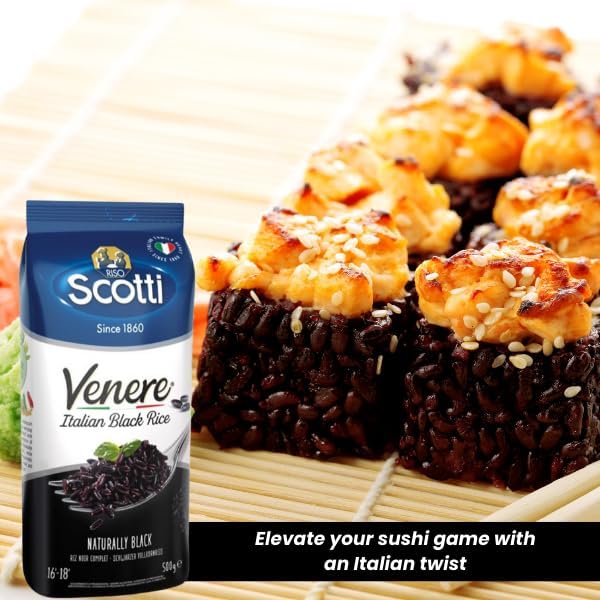 Riso Scotti Black Grain Rice, 2 Pack x 1.1 lb, Product of Italy, Venere, Premium Quality, Wild Ancient Whole Grain Purple Rice, Product of Italy