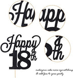 1 Pack Happy 18th Cake Topper Black Glitter Number 18 Eighteen Birthday Cake Pick Decorations for Cheers to 18 Years Old 18th Birthday Wedding Anniversary Party Supplies Black