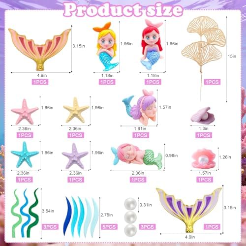 24PCS Mermaid Cake Topper Mermaid Cake Decorations for Birthday Party Baby Shower Supplise