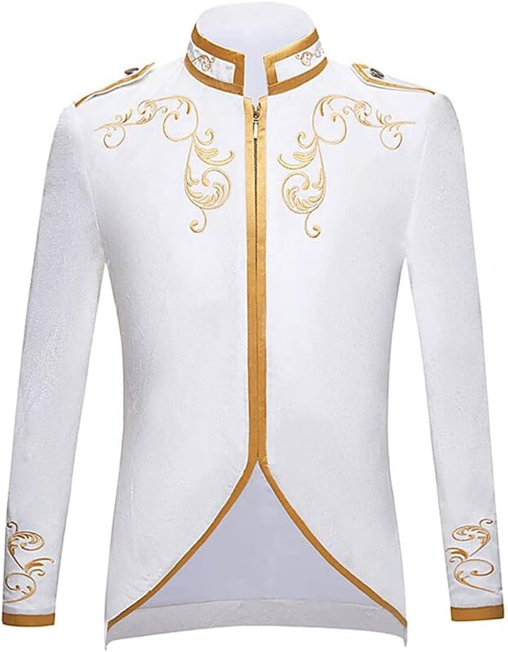 IWEMEK Men Prince Charming Costume Palace Prince Gold Embroidered Jacket Suit Court Uniform Cosplay Officer Medieval Costume