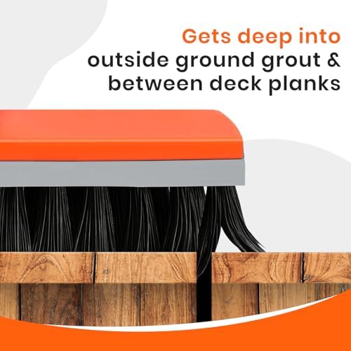 Deck Brush with Long Handle, Stiff Bristle Floor Scrub Broom, 55'' Outdoor Scrubber Remove Dirt, Leaves, Snow on Carpet, Patios, Garage, Concrete
