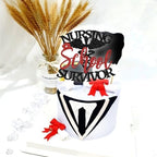 Nursing School Survivor Cake Topper, Congrats RN/BSN/NP/LPN, Nurse Grad Graduation Party Decorations Supplies, Black and Red Glitter