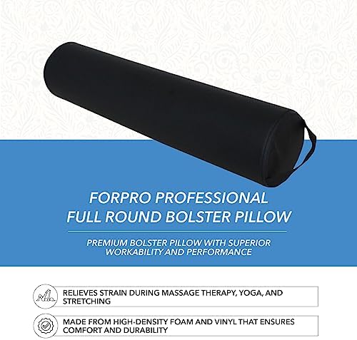 ForPro Full Round Bolster Pillow, Black, Oil and Stain-Resistant, for Massage and Yoga, 6” R x 26” L