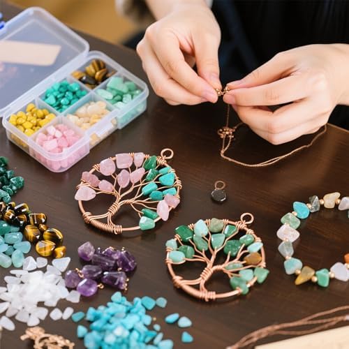 900pcs Natural Gemstone Chip Beads Bulk - Mixed Crystal Chips 5-8mm Pre-drilled for Jewelry Making DIY Crafts (0.55lb)
