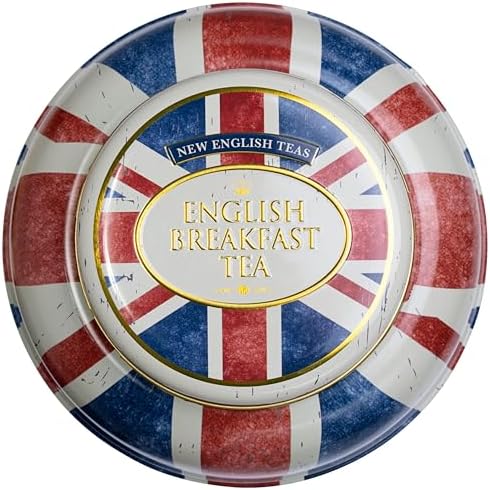 New English Teas Union Jack Large Round Tea Caddy with 240 English Breakfast Teabags