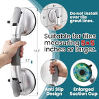 TAILI Grab Bars for Bathtubs and Showers,2 Pack Shower Handles for Elderly Suction,Maximum 330lbs,Shower Bar with Upgraded Rubber Suction Cups,Safety Grip for Senior, No Drilling Removable,Silver