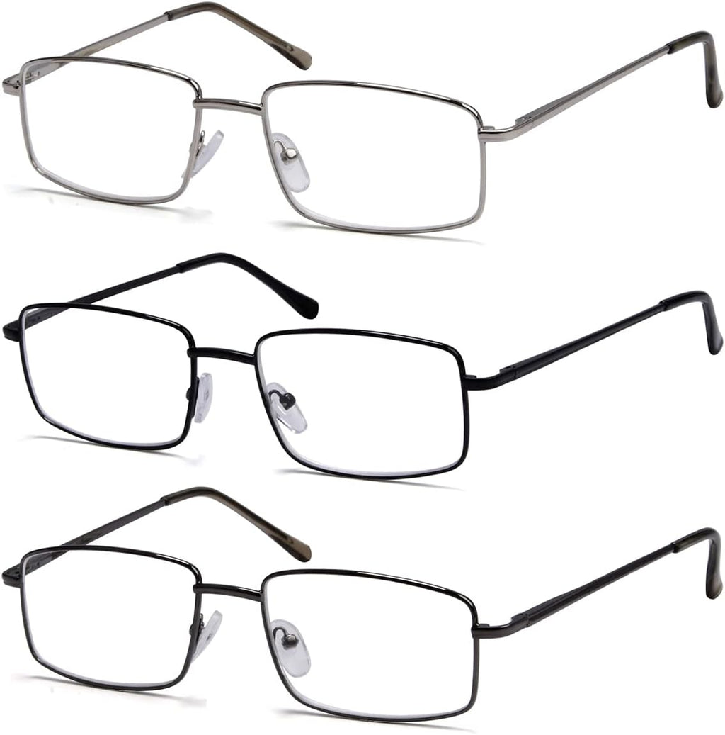 Eyekepper 3-pack Readers Rectangular Spring Temple Large Metal Reading Glasses Men