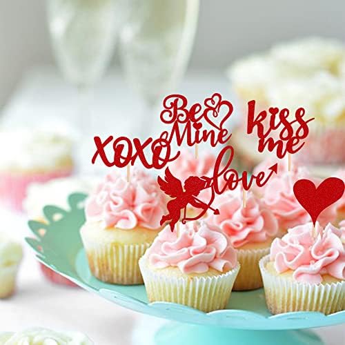 36 Pack Valentine's day Cupcake Toppers Red Glitter Sweet Love Kiss Me Cupid Be Mine Cupcake Food Picks Valentine's Day Theme Wedding Bridal Shower Birthday Party Cake Decorations Supplies