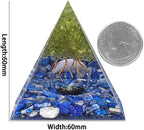 Amogeeli Peridot Crystal Tree of Life Orgone Crystal Pyramid with Glass Sphere, Healing Stone Orgonite Pyramid for Meditation Reiki Yoga Home Decoration