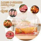 TWOWYHI 4 Packs Brining Bags for Turkey 26"×22" Large Turkey Brine Bags Holds up 35lb with Thickened Zipper 3PCS Strings for Thanksgiving Chicken Beef