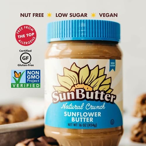SunButter Crunch Sunflower Seed Butter, 16 oz Nut-Free Spread with 7g Plant-Based Protein, Roasted Rich & Savory Flavor, Smooth Texture | Vegan, Kosher & Non-GMO