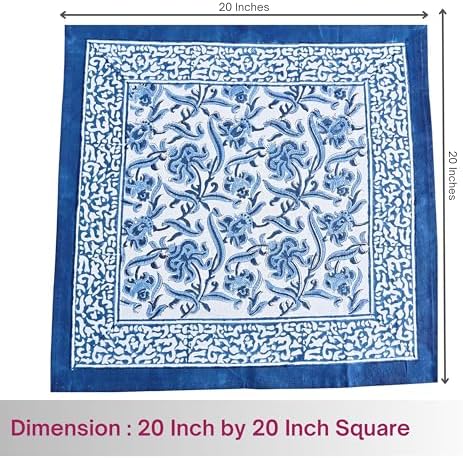 ATOSII Midnight Bloom Blue 100% Cotton Cloth Napkins, Hand Block Floral Print Designer Table Linen, Perfect for Dinners, Weddings, Cocktails, Parties I 20 X 20 Inches I Set of 4 I