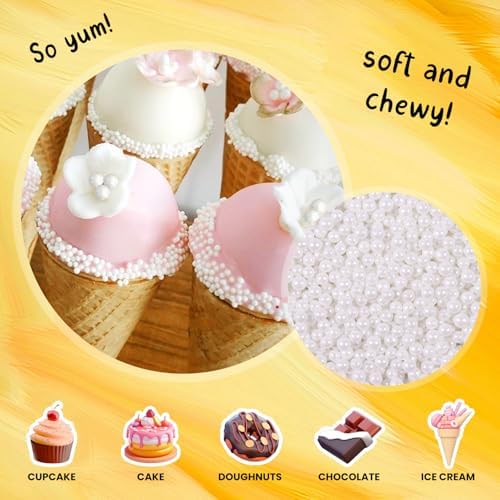 Bayep Edible Pearls for Cake Decorating 4mm White Sprinkles for Cookies, Baking, Ice Cream, Cupcake Topper Pearl Sprinkles Perfect for Wedding Party Valentines Christmas Holiday Supplies 3.52 Ounce