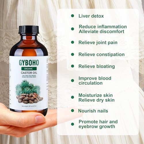 8oz Castor Oil Organic and 4pcs Reusable Castor Oil Pack Wrap Organic Cotton,for Stomach-Neck-Abdomen -Knee-Arm-Liver Detox,with Eyebrow and Eyelash Care Tool Set