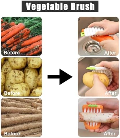 Vegetable Brush,2 Pcs Multiple Segments are Bendable Cleaning Brush (Orange,White)
