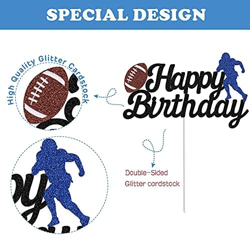 Football Cake Topper - Happy Birthday Cake Topper for Football/Sport theme Birthday Party decoration (Black Glitter)