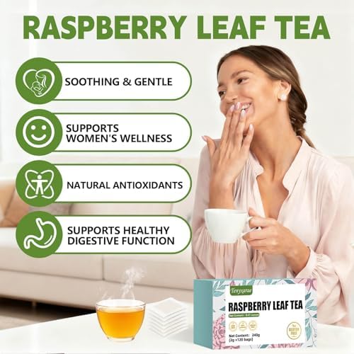 Raspberry Leaf Teabags–120 Tea Bags (2g/Bag), Made from 100% Natural Raspberry Leaves | Herbal Wellness & Antioxidant Support | Caffeine-Free | Sugar-Free | Gluten-Free | Vegan | Individually Wrapped Eco-Friendly Tea Bags