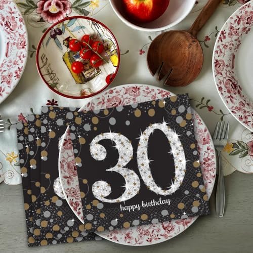 Sparkling Celebration 30 Luncheon Multicolor Paper Napkins ( 6.5" x 6.5" ) - Pack Of 16, Premium Quality & Eye-catching Design - Perfect For Birthdays, Anniversaries & Milestone Events