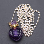 1pcs Natural Amethyst Stone Perfume Bottle Pendant Pearl Bead Chain Rectangle Heart Necklace for Women Jewelry Free Accessory Glasses
