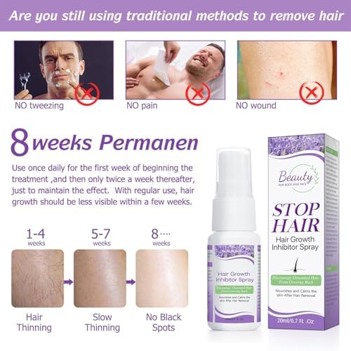 Hair Growth Inhibitor for Face, Hair Inhibitor Permanent Spray, Non-Irritating Hair Inhibitor, Permanent Hair Removal Spray for Body, Face, Underarm, Arm, Leg, Private Areas, Slows Regrowth (1)
