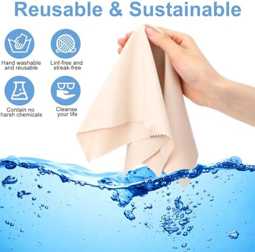 Frienda 12 Pack Large Microfiber Glass Cleaning Cloths 12 x 12 Inch Oversized Eyeglass Sunglasses Cleaning Cloths for Electronics Glasses Screens and Lenses(Beige)
